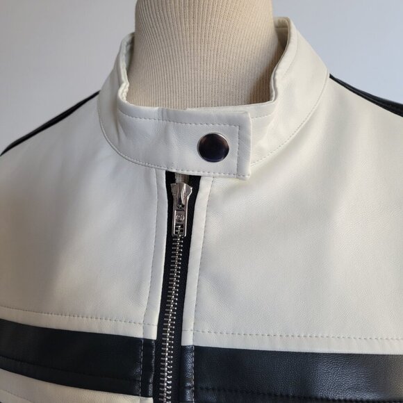 SHEIN Easy Wear Color Block B/W Vegan Leather Jacket (Size 8/10) - Picture 4 of 14